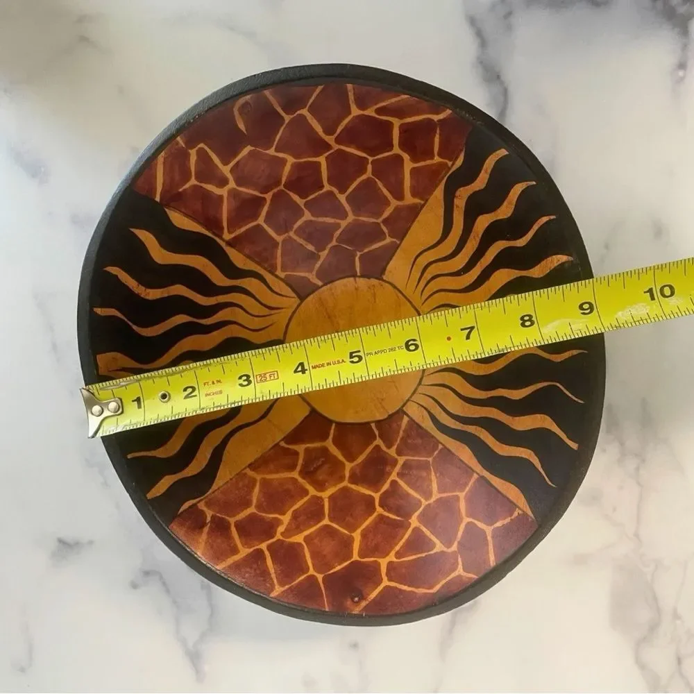 Hand Carved Wooden Bowl with Sunburst Design